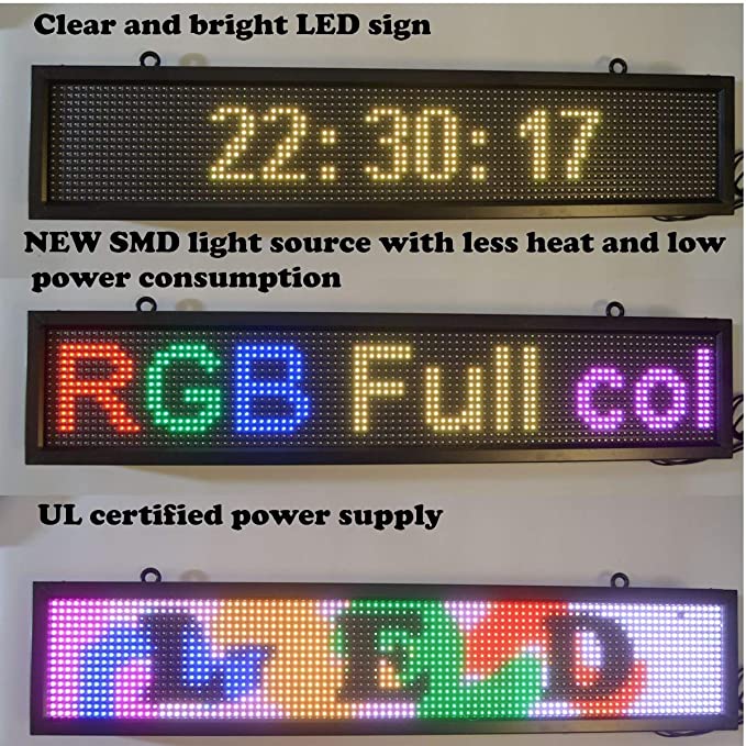 LED WiFi+USB RGB color sign 40" x 8" with high resolution P10 and new SMD technology