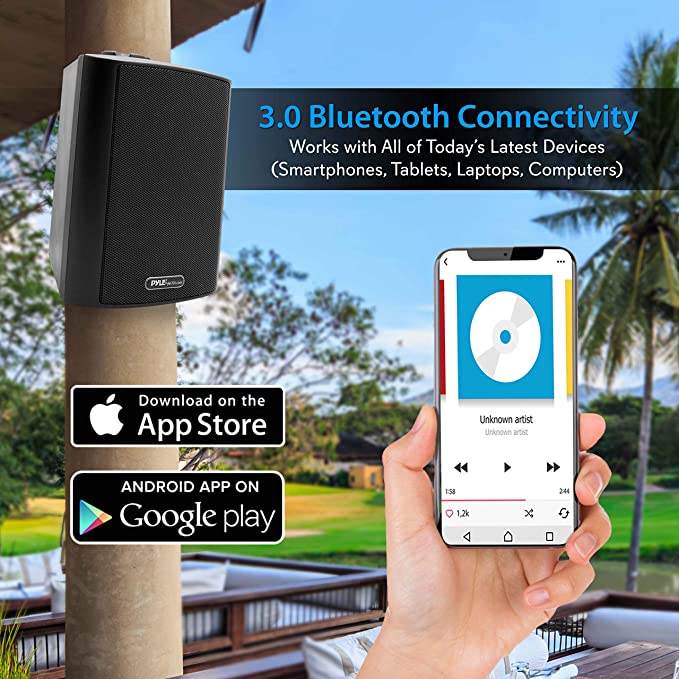 Pyle Pair of Wall Mount Waterproof & Bluetooth 6.5'' Indoor/Outdoor Speaker System, with Loud Volume and Bass. (Pair, Black. PDWR62BTBK)